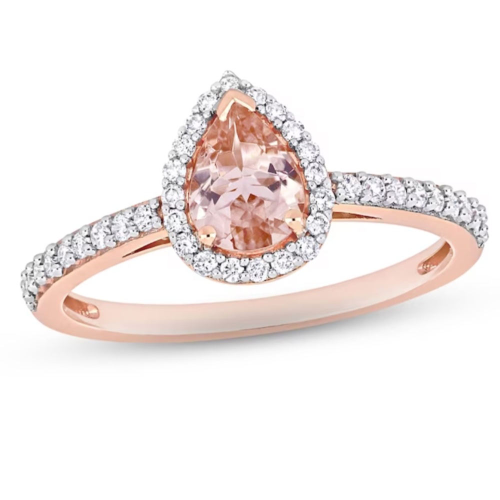 REAL!!!! Pear-Shaped Morganite & Diamond Halo Ring 1/2 ct tw 14K Rose Gold